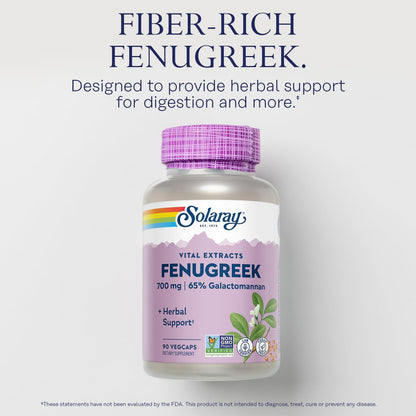 SOLARAY Extracto de Semilla de Fenogreco 700 mg - Cápsulas Veganas con 65% Galactomanano - 90 Cápsulas – Image 3
