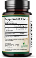 Vitamina D3 4000 UI + K2 (MK-7) 100 mcg - Suplemento 2 en 1 para Huesos, Corazón e Inmunidad - 240 Cápsulas Blandas
