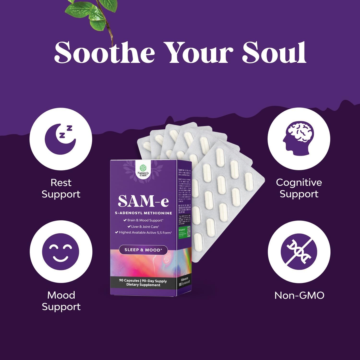 Pure SAM E Supplement 150mg, 90 Cápsulas - Natures Craft