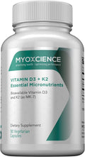 MYOXCIENCE Vitamina D3 + K2 Micronutrientes Esenciales | 6000 UI D3 + 150 mcg K2 MK-7 | 90 Cápsulas Vegetales