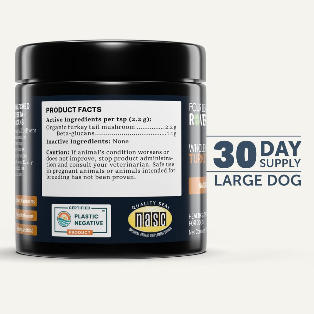 Turkey Tail Orgánico para Perros - Extracto de Cola de Pavo con más del 50% Beta-Glucanos - Probado por Terceros - Fabricado en EE. UU.