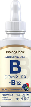 B Complex with B12 - Sublingual Drops (1200 mcg, 59 ml) - Berry Flavor | Piping Rock