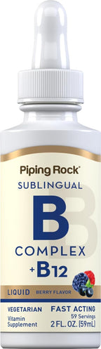 B Complex with B12 - Sublingual Drops (1200 mcg, 59 ml) - Berry Flavor | Piping Rock