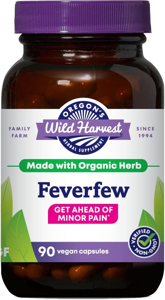 Oregon's Wild Harvest Non-GMO Feverfew (F.D.), Suplemento Herbal Orgánico, 90 Cápsulas