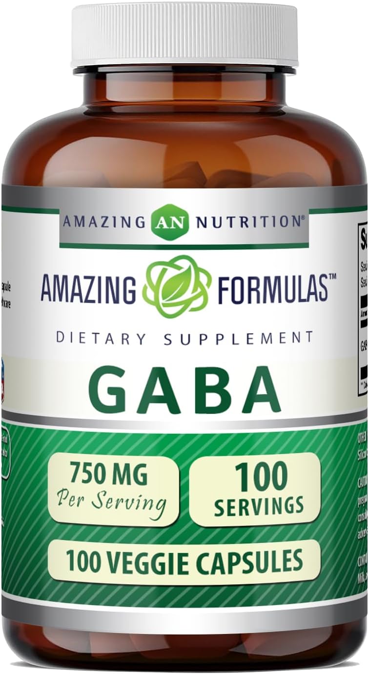 Amazing Formulas GABA 750mg Cápsulas Vegetales - 2 Envases de 100 Cápsulas