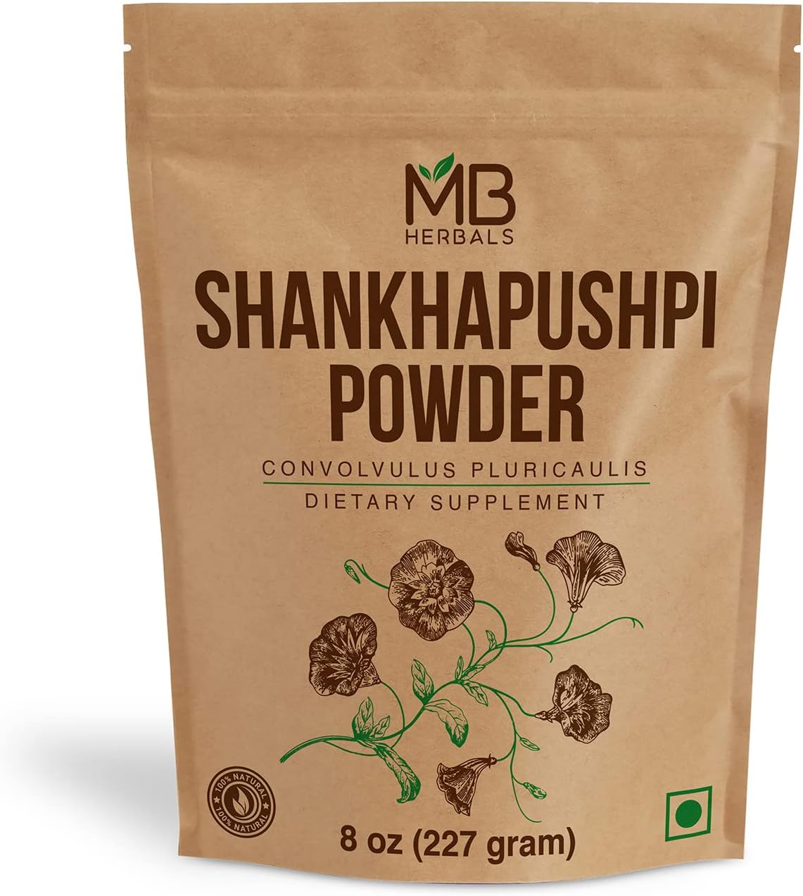 MB Herbals Shankhapushpi Powder 227 g | Polvo de Shankhpushpi | Convolvulus pluricaulis