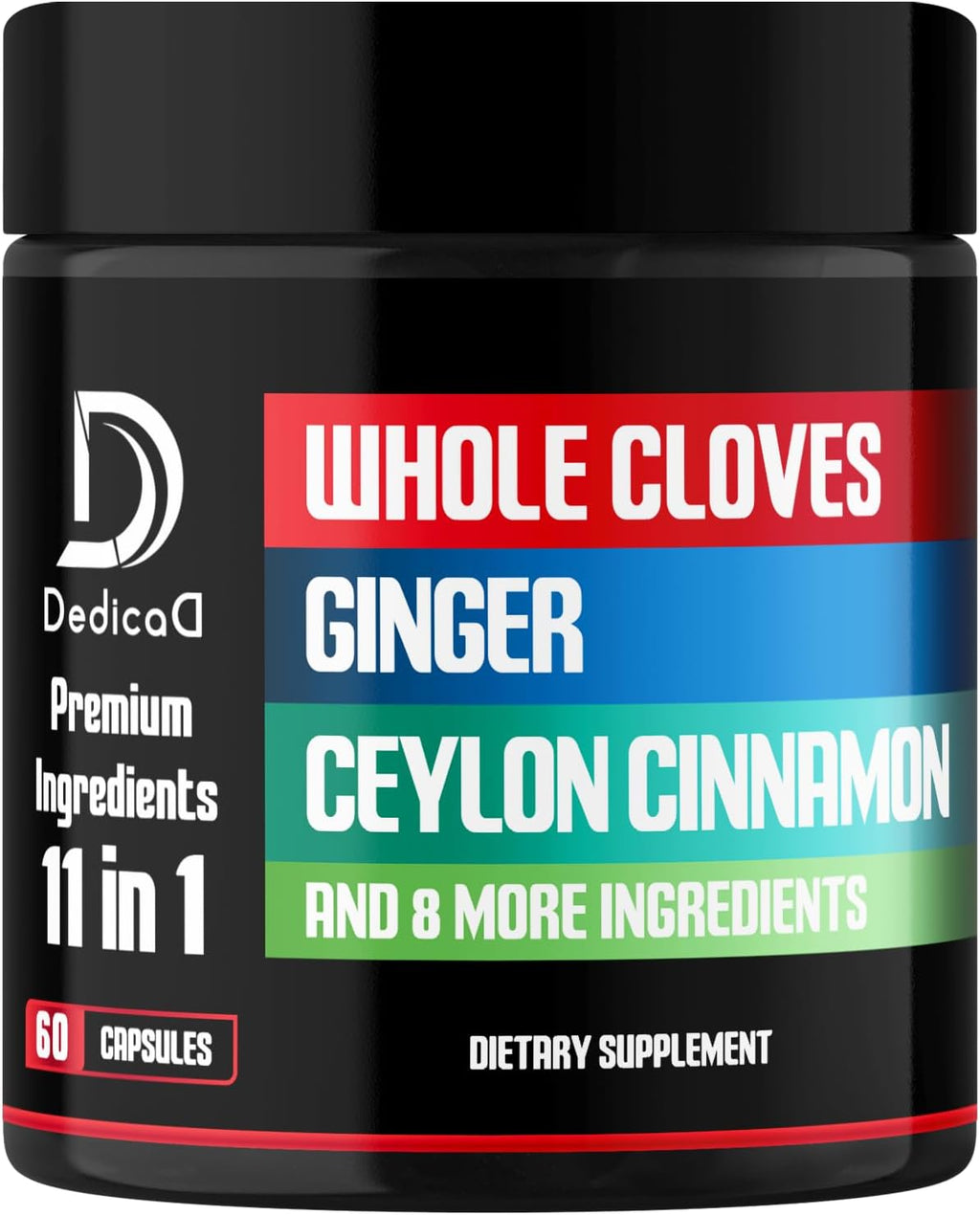 DEDICAD 11in1 Cloves Supplement with Ginger, Ceylon Cinnamon and 8 Other More - Digestive, Immune System, Mood Support - 60 Capsules - 30 Days Supply