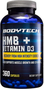 BodyTech HMB + Vitamina D3 - Apoya el Crecimiento y la Fuerza Muscular (360 Cápsulas Vegetales)
