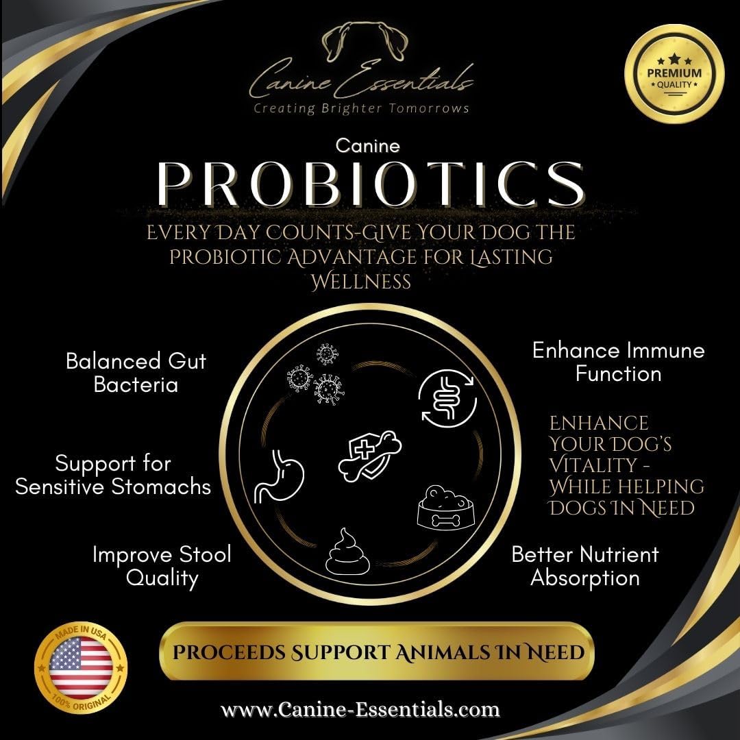 Canine Essentials Probióticos para Perros – Sabor a Pato – Aprox. 90 Masticables, 226 g – Apoyo Digestivo e Inmunológico – Ingredientes de Grado Humano