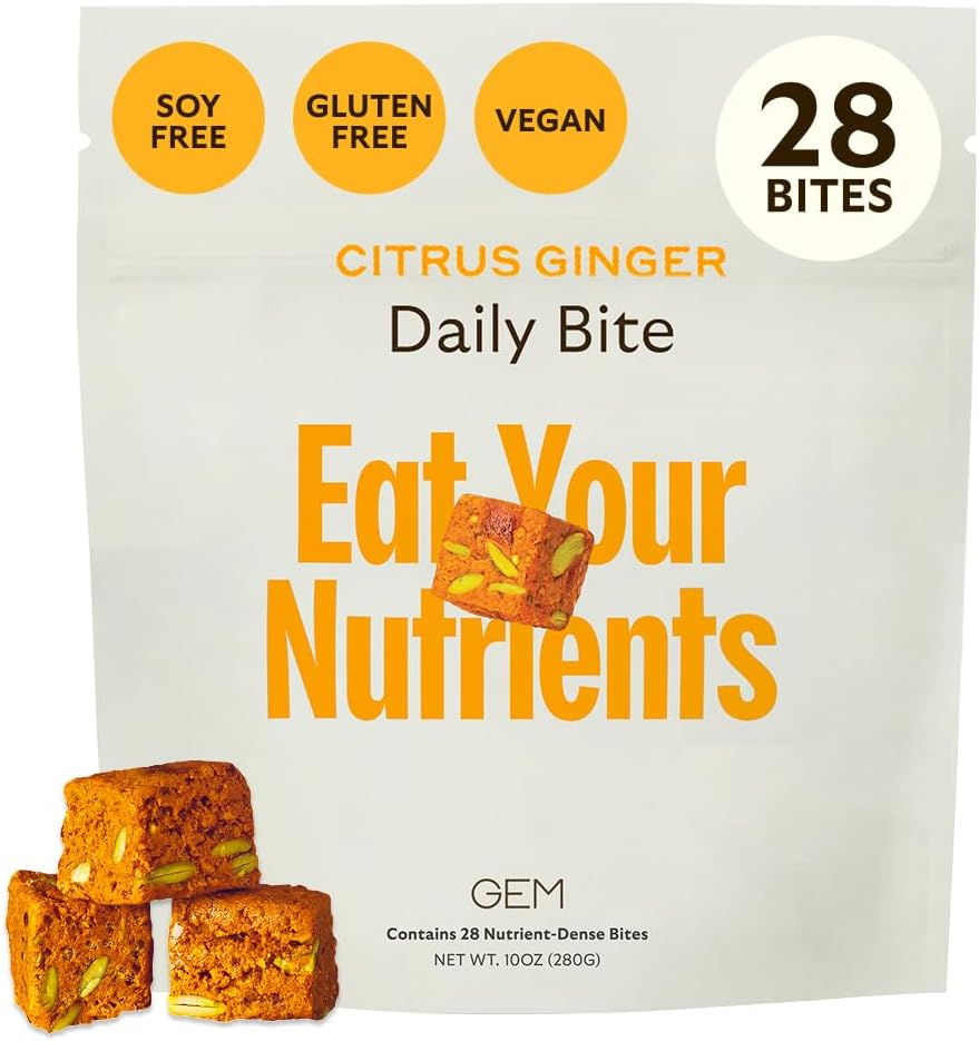 GEM Daily Bite para Mujeres y Hombres – Bocado Multivitamínico con 20+ Nutrientes y Superalimentos (Jengibre Cítrico, 28 unidades)