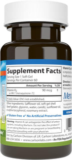 Carlson - Vitamina K2 MK-7 (Menaquinona), 90 mcg, Soporte Óseo, Biodisponibilidad del Calcio, Vitamina K-2, 60 Cápsulas Blandas