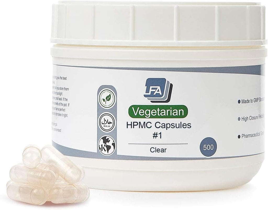 Cápsulas Vacías Tamaño 1 - HPMC Veganas - 500 Unidades - Claras