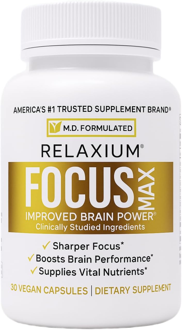 Relaxium FocusMax, Suplemento para la Salud Cerebral y el Enfoque, Apoya la Concentración, Memoria y Claridad Mental, Formulado por un Neurólogo, 30 Cápsulas Veganas