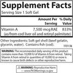 Carlson - Vitamin A, 25,000 IU (7,500 mcg RAE), For Vision and Skin, Immune Health, 100 Soft Gels