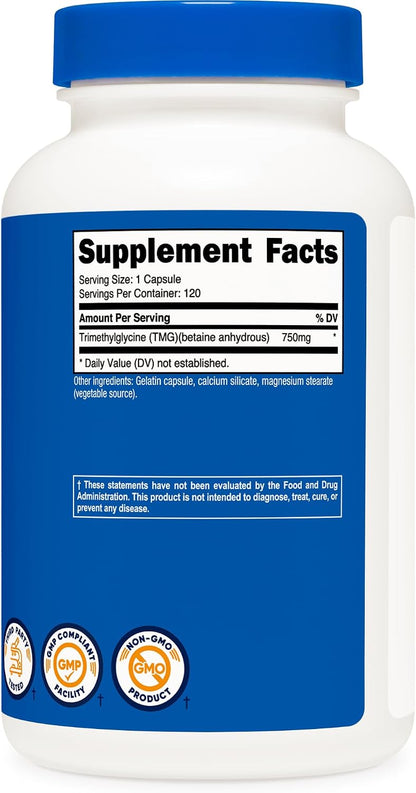 Nutricost TMG (Trimetilglicina) 750 mg, 120 Cápsulas – Image 5