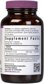 Bluebonnet Ácido Pantoténico 500 mg Cápsulas Vegetales, 90 Unidades