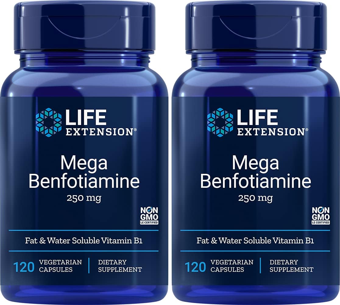 Life Extension Mega Benfotiamine - 250 mg, 120 Cápsulas Vegetarianas (2 Envases)