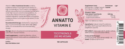 Annatto Tocotrienols - Suplemento Vegano de Vitamina E, 200mg, 180 Cápsulas – Image 2
