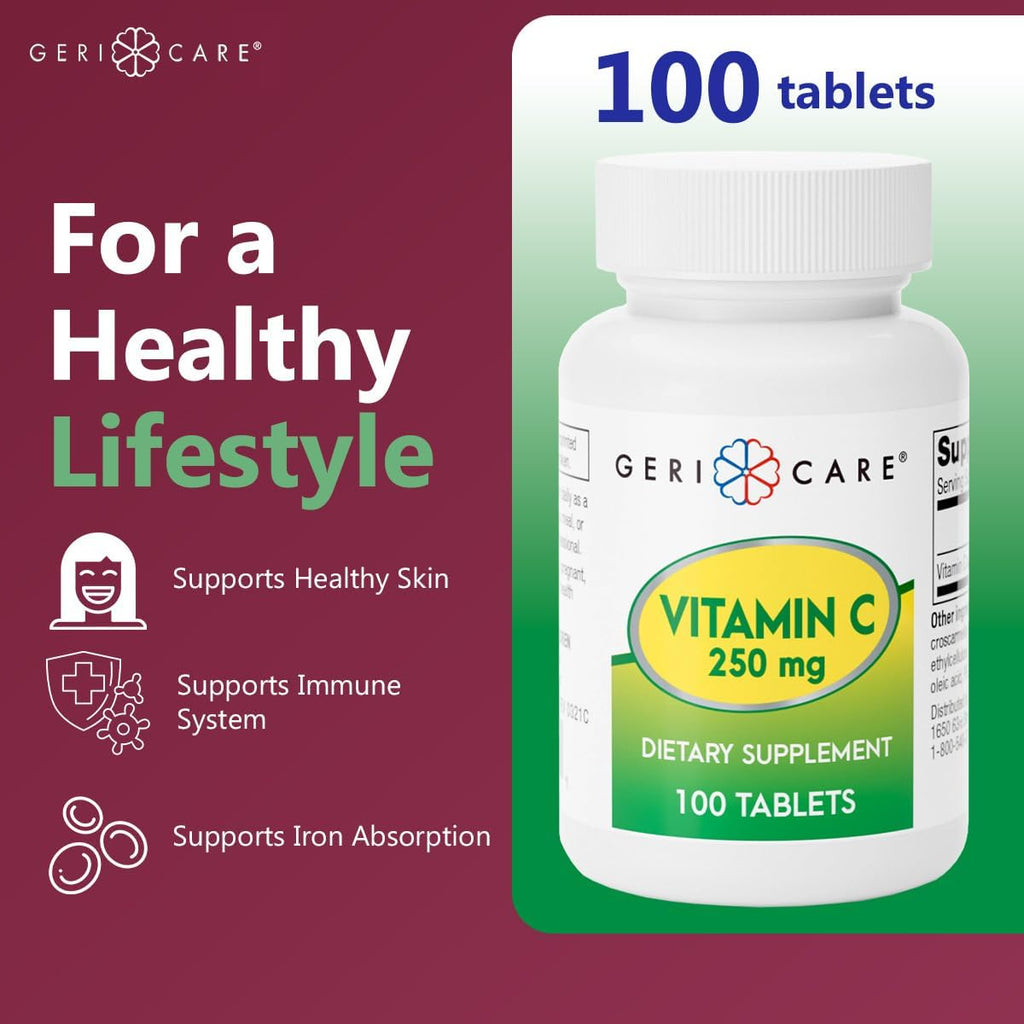 GeriCare Vitamina C 250 mg, 100 cápsulas - Suplemento Nutricional