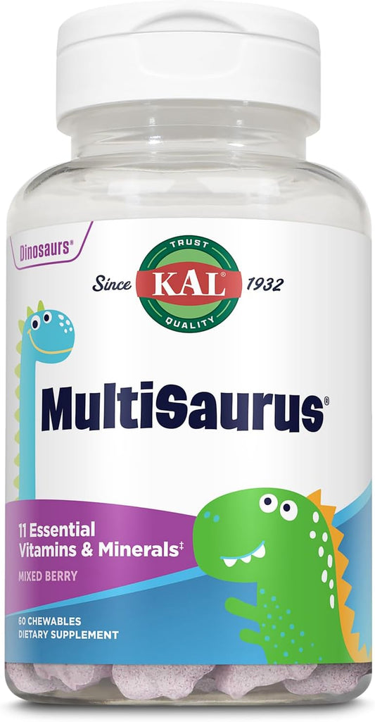 KAL MultiSaurus Chewable Kids' Multivitamin, 11 Vitamins and Minerals, Berry Flavor, 60 Tablets
