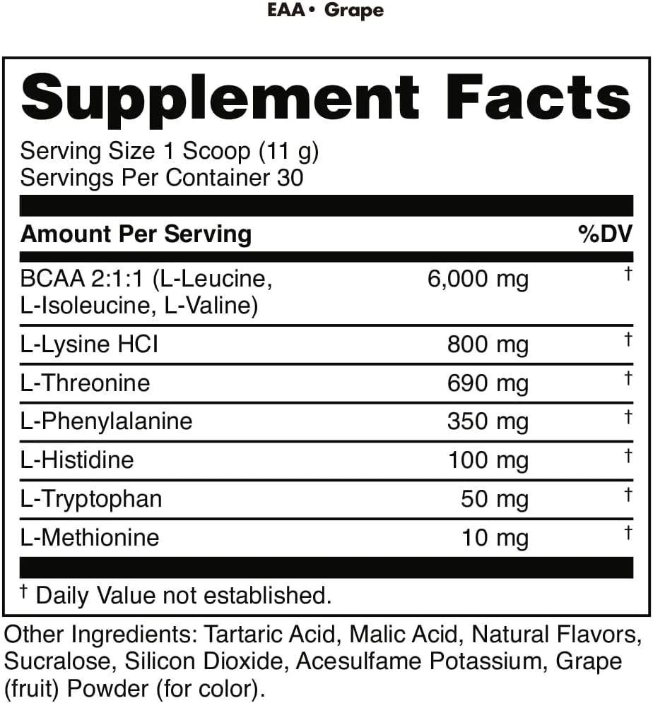 Bucked Up Essential Amino Acids - EAA Powder - Sabor Uva - 30 Servicios