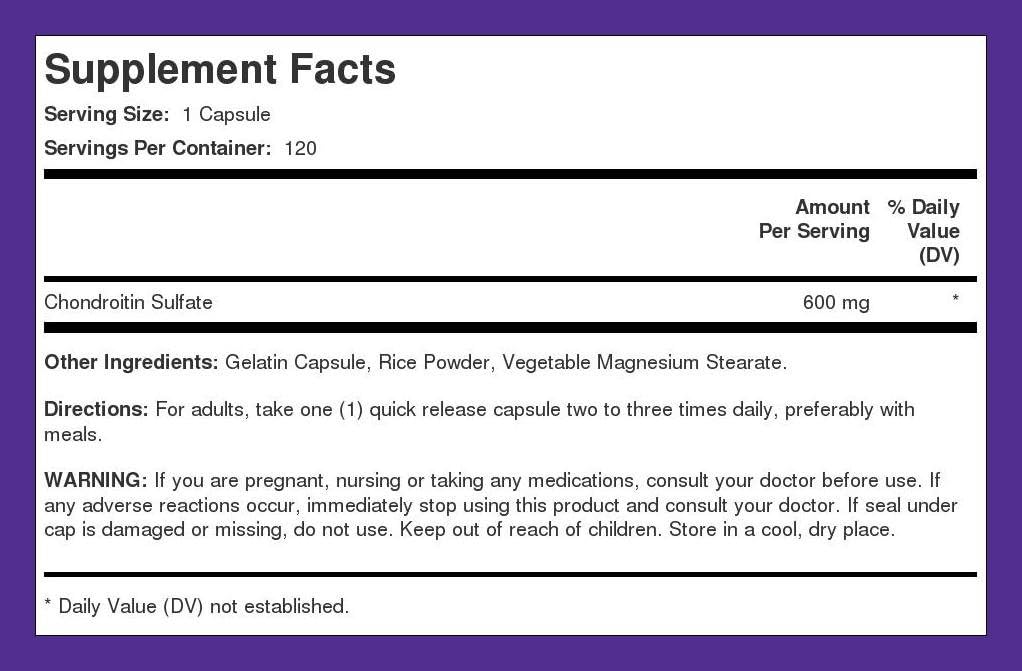 Piping Rock Sulfato de Condroitina | 600mg | 120 Cápsulas | No Transgénico, Sin Gluten