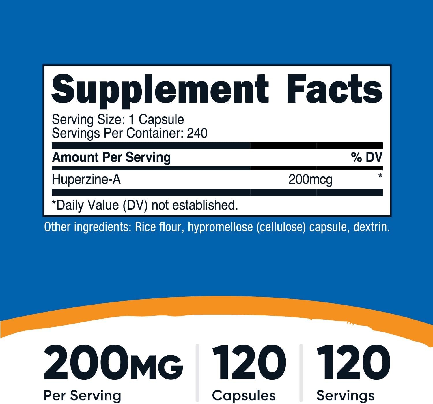 Nutricost Huperzina A 200mcg, 240 Cápsulas - No Transgénico, Apto para Vegetarianos