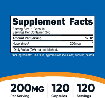 Nutricost Huperzina A 200mcg, 240 Cápsulas - No Transgénico, Apto para Vegetarianos – Image 2