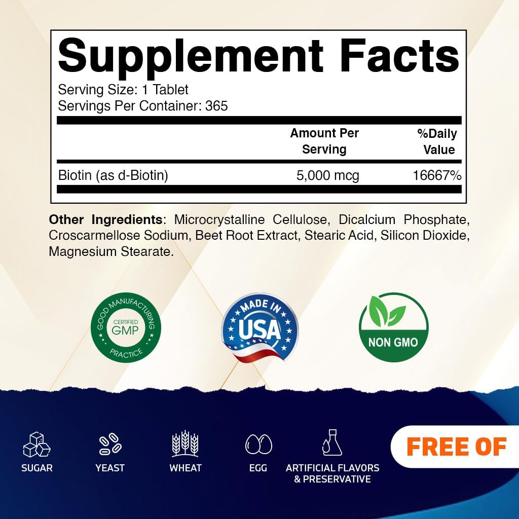 Vitamatic Biotina 5000 mcg (5 mg) - 365 Comprimidos Veganos - Vitamina B7