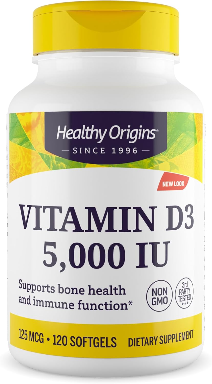 Healthy Origins Vitamina D3 5000 UI (Lanolina) - 360 Cápsulas Blandas