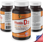 Sunshine Naturals Vitamina D3, 250 mcg (10.000 UI) por dosis, 100 cápsulas blandas, pack de 3