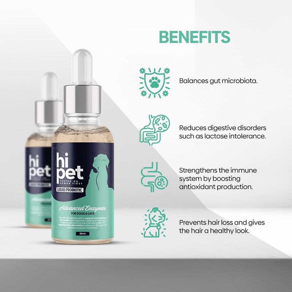 HiPet Probióticos Líquidos para Perros y Gatos - 13 Mil Millones UFC/ml - Fórmula Sin Lactosa - 50 ml