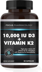 Vitamina D3 y K2 Extra Strength 10.000 UI + 200 mcg MK-7 - 60 Cápsulas