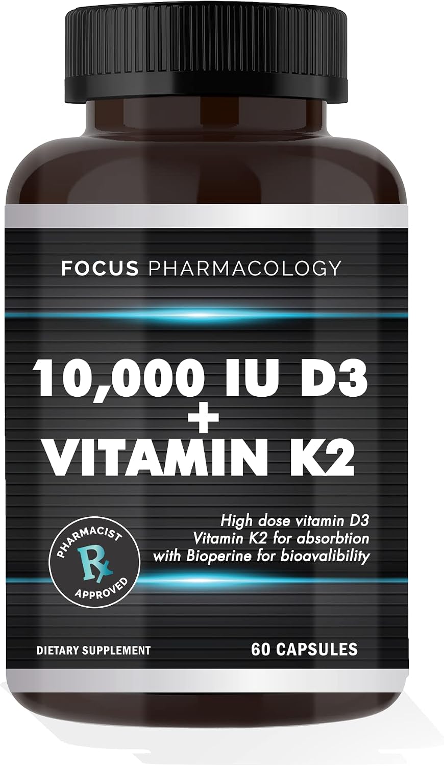 Vitamina D3 y K2 Extra Strength 10.000 UI + 200 mcg MK-7 - 60 Cápsulas