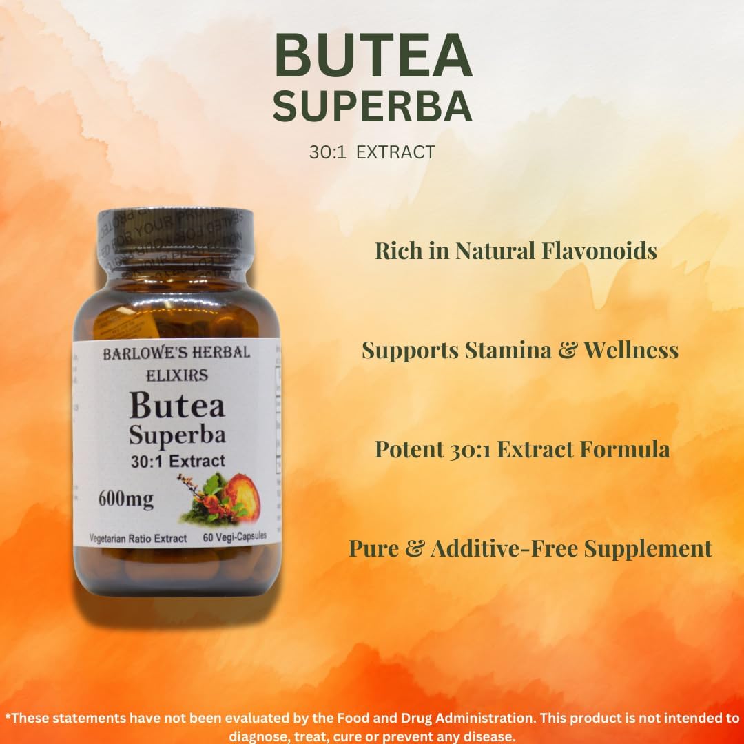 Barlowe's Herbal Elixirs Butea Superba Extract 30:1 - 600 mg por cápsula - 60 cápsulas veganas