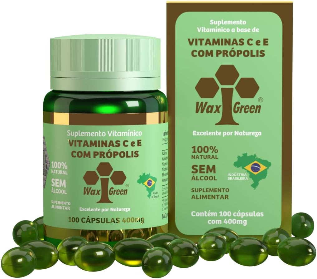 Wax Green Brazil Bee Propolis con Vitamina C y E (300 mg, 100 Cápsulas Blandas) - Pack de 6