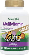 NaturesPlus Animal Parade Gold Multivitamínico Infantil, Sabor Uva, 120 Comprimidos Masticables