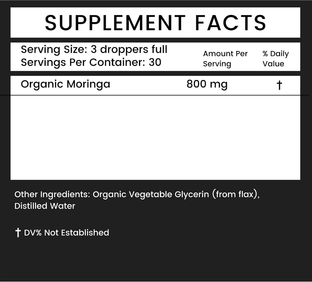 Organic Moringa - 2 oz Liquid in a Glass Bottle - 30 Servings