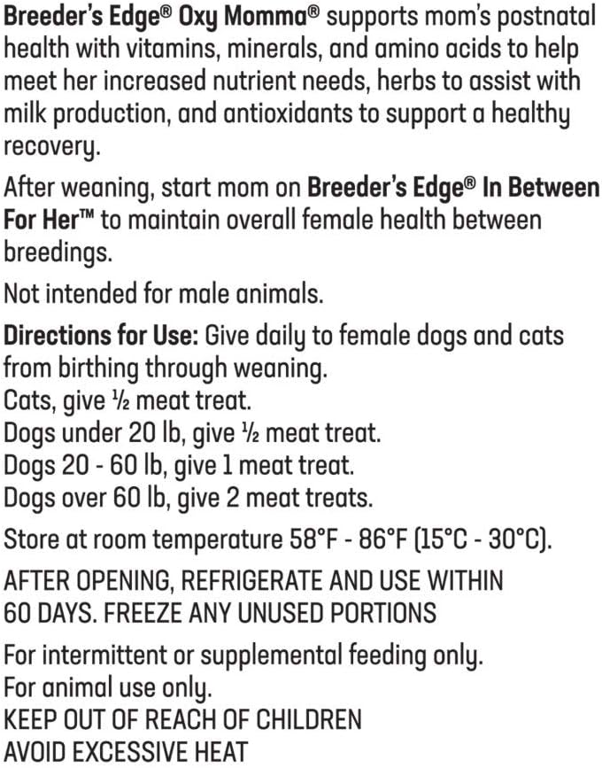 Breeder's Edge Oxy Momma - Complemento postnatal para perros y gatos, 40 unidades
