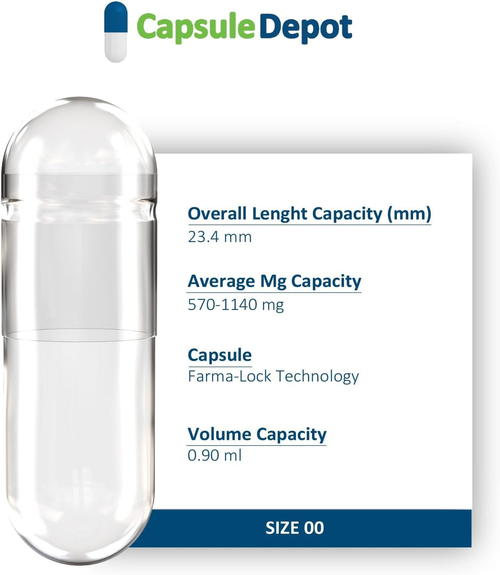 CapsuleDepot - Cápsulas Vacías Transparentes Tamaño 00 - 5,000 Unidades - Cápsulas de Gelatina Vacías para Rellenar