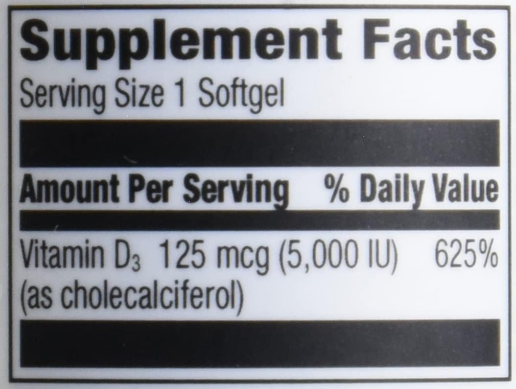 Vitamina D3 5000 IU (125 mcg) - 180 Cápsulas Blandas