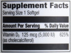 Vitamina D3 5000 IU (125 mcg) - 180 Cápsulas Blandas