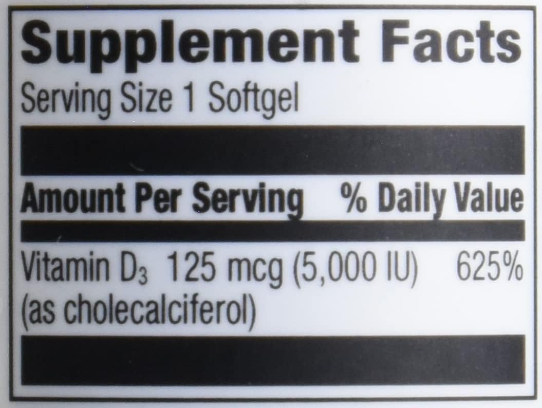 Vitamina D3 5000 IU (125 mcg) - 180 Cápsulas Blandas