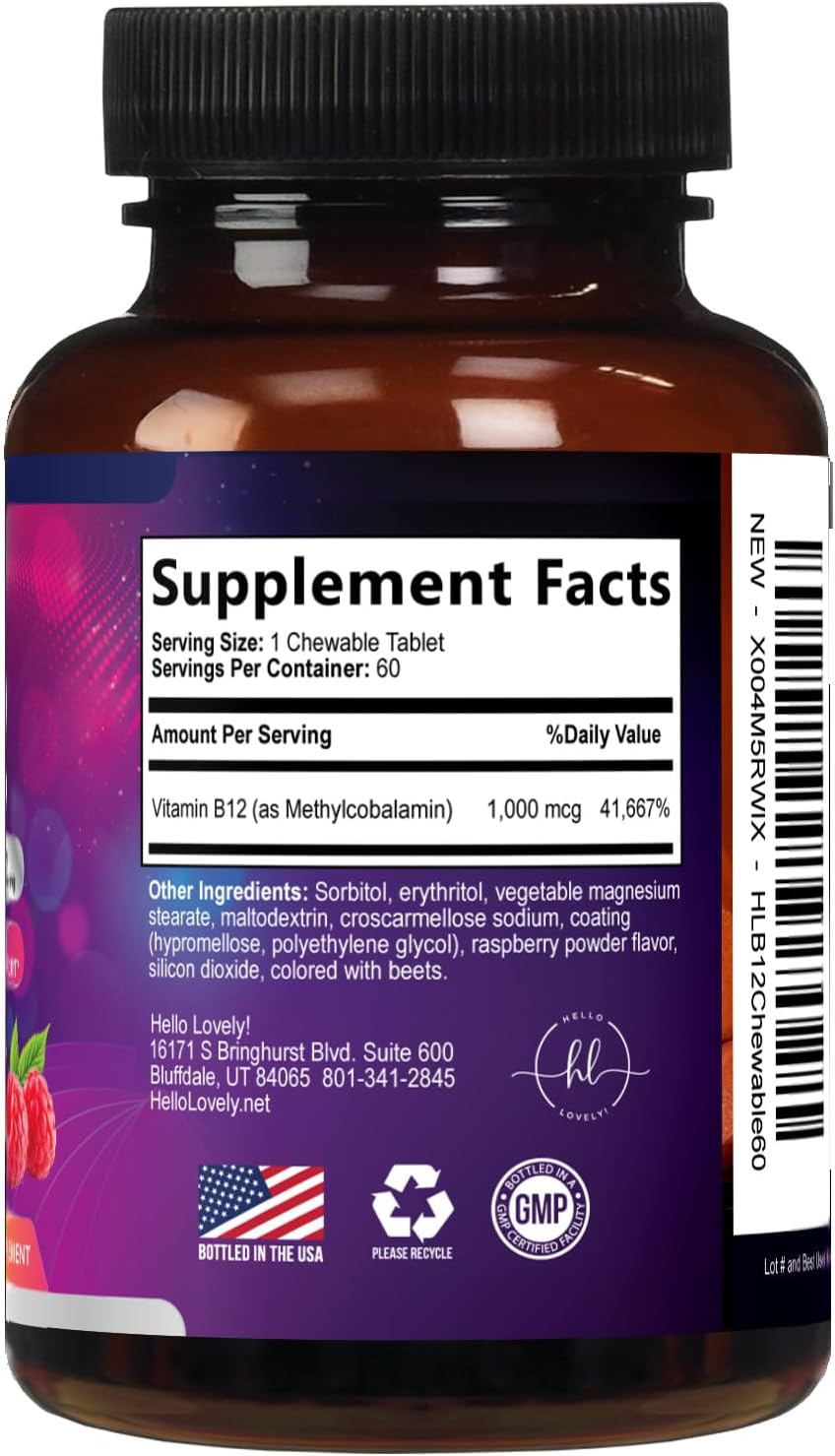 Vitamina B12 1000 mcg por Ración Comprimibles Masticables - Metilcobalamina - 60 Comprimidos