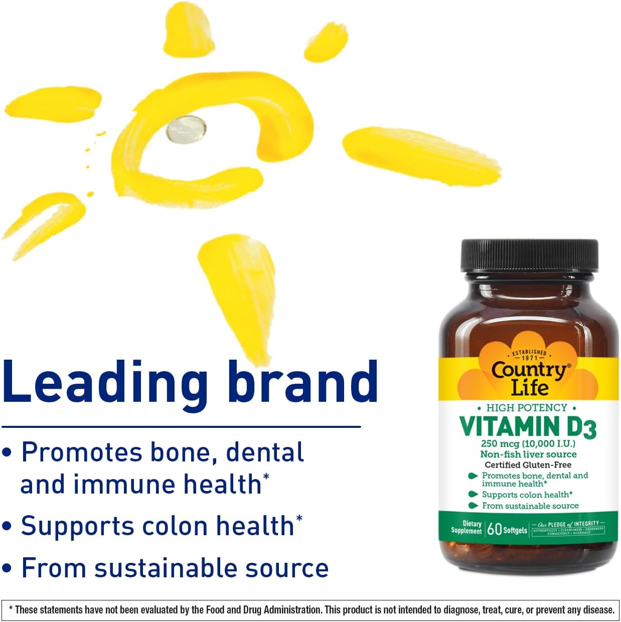 Country Life Vitamina D3 10.000 UI – 60 Cápsulas Blandas
