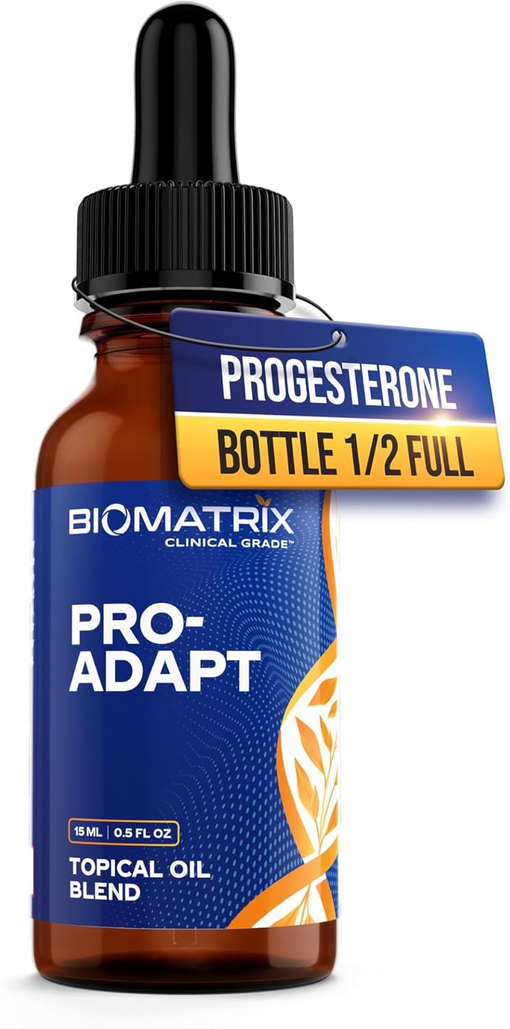 BioMatrix Progesterona, Vitamina E, Aceite de Salvado de Arroz Tópico | Envase 1/2 Lleno por Diseño | 15 ml | Pro-Adapt