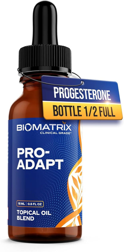 BioMatrix Progesterona, Vitamina E, Aceite de Salvado de Arroz Tópico | Envase 1/2 Lleno por Diseño | 15 ml | Pro-Adapt – Image 1