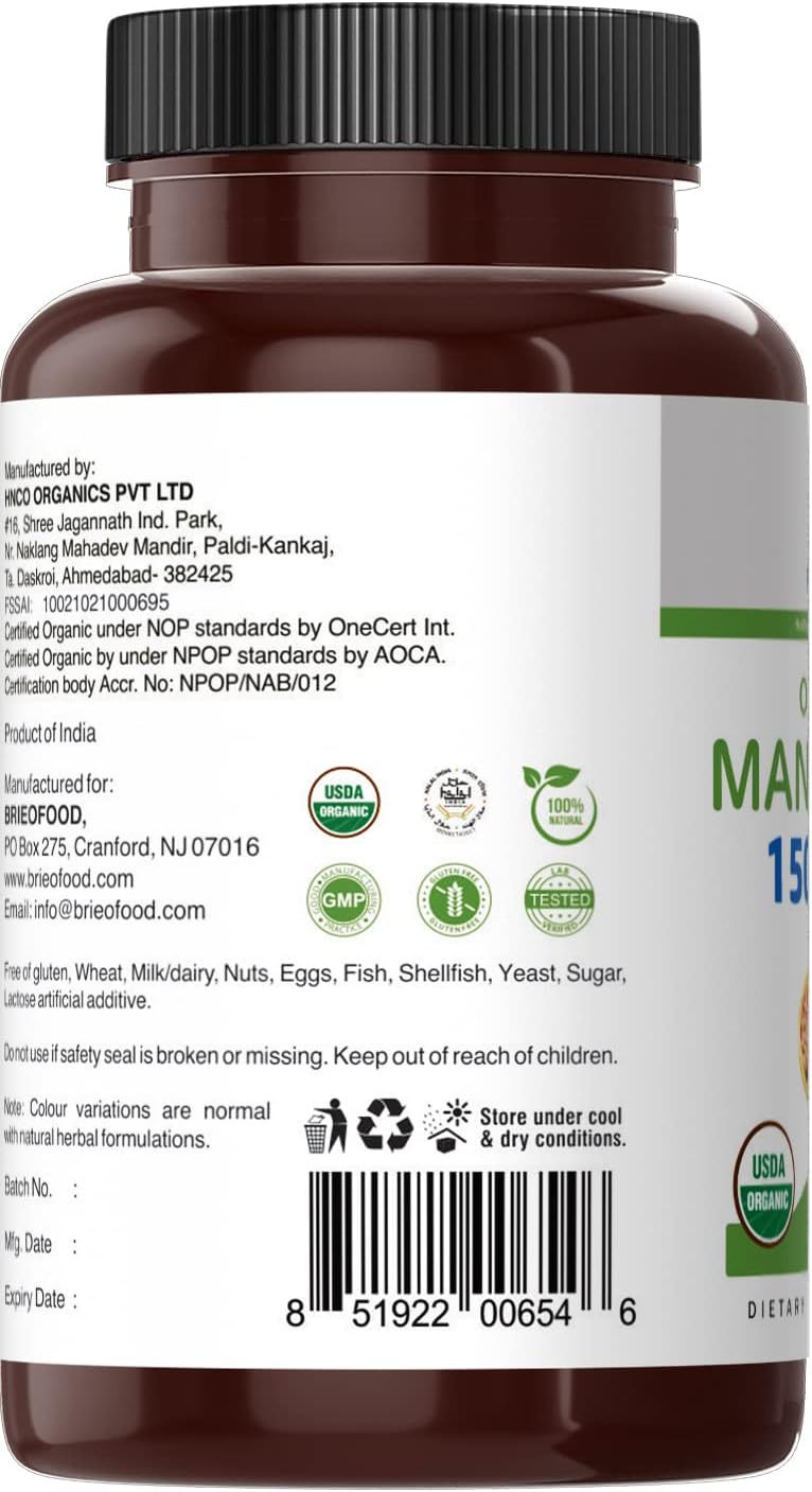 Brieofood Manjistha Orgánica 1500mg, 90 Comprimidos Vegetarianos