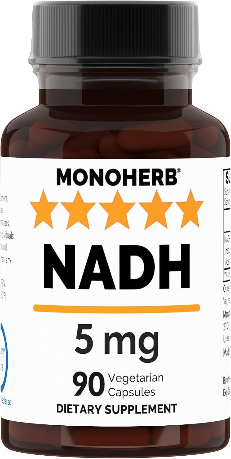 MONOHERB NADH 5 mg 90 Cápsulas Vegetarianas - Suplemento de Nicotinamida Adenina Dinucleótido Reducido