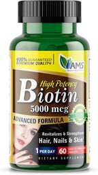 America Medic & Science Biotina 5000 mcg – Complemento de Vitamina B7 para Cabello, Piel y Uñas